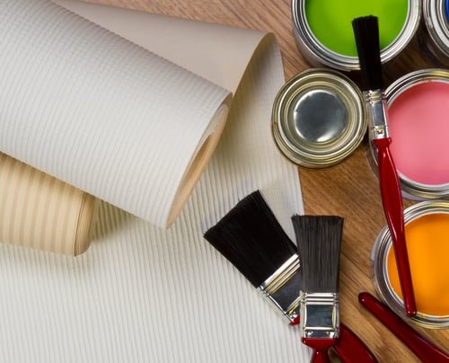 Paint cans and brushes used by Benjamin Handyman Service